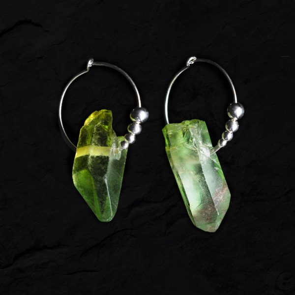 green quartz crystal earrings