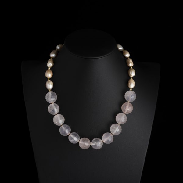rose quartz freshwater pearl necklace