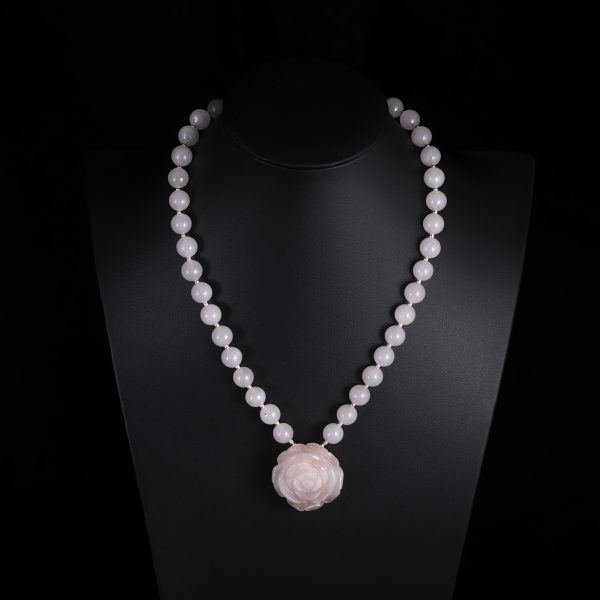 rose quartz flower necklace