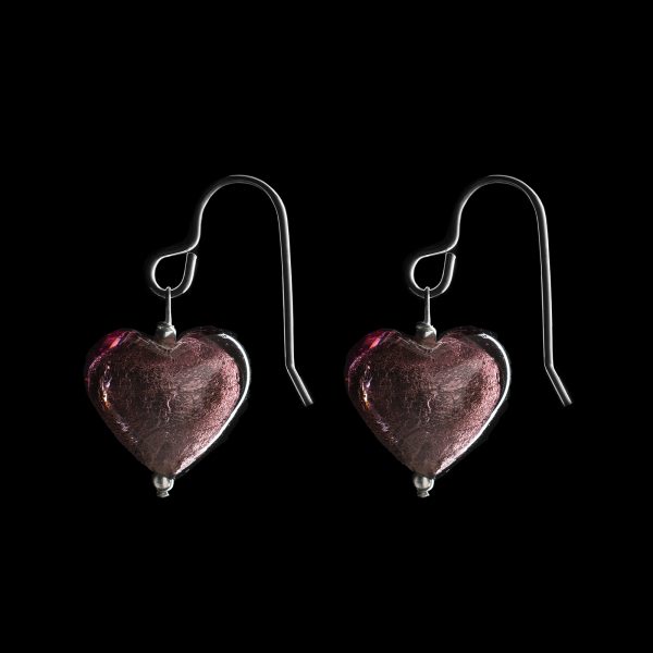 murano glass heart earrings amethyst
