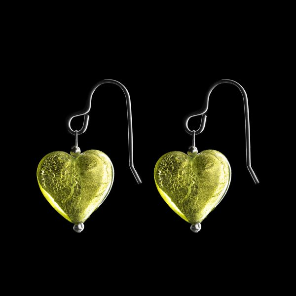 murano glass earring heart lime green