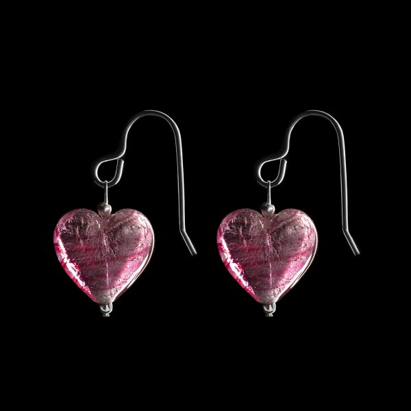Pink Murano Glass Heart Earrings