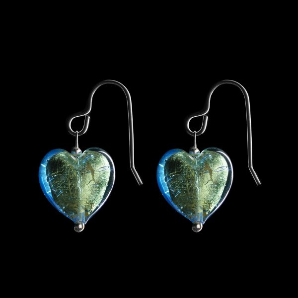 murano glass earrings heart murino green