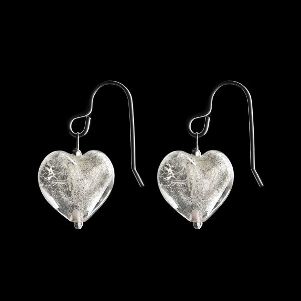 silver murano heart glass earrings