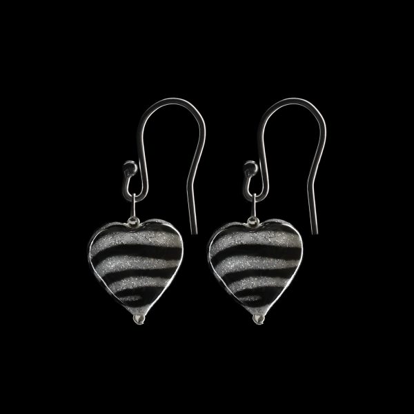 zebra murano glass heart earrings