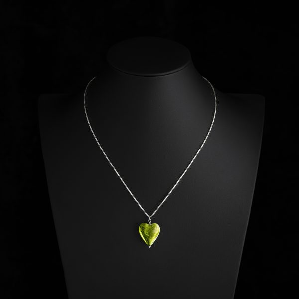 murano glass necklace heart lime green pendant